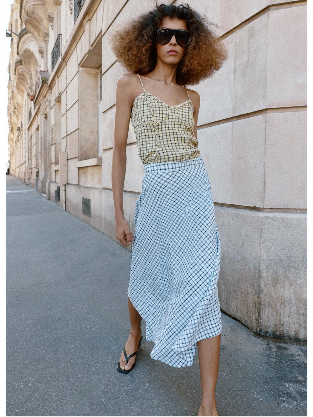 ZARA ASYMMETRIC PLAID MIDI SKIRT